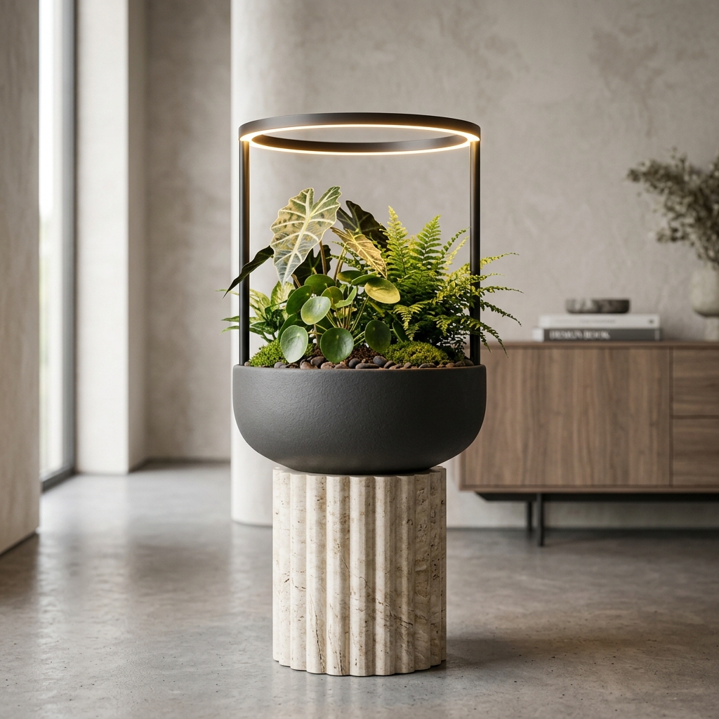 Halo Ring Ceramic Indoor Planter LED Lamp